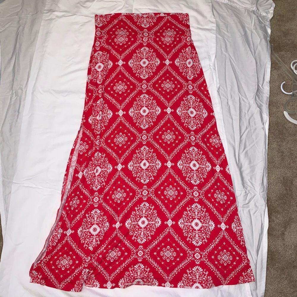 Red and White Maxi Skirt